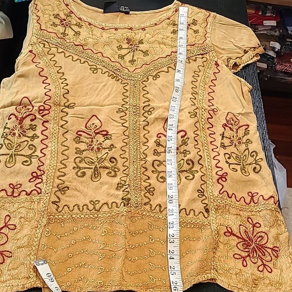 Unique Embroidered Bollywood Style Tunic Blouse with Cinching Tie in Back - Picture 2 of 6